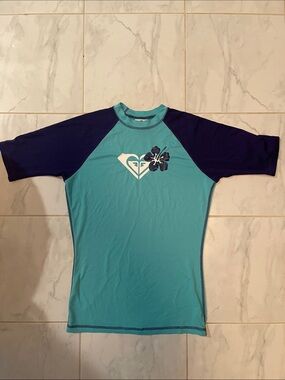 Roxy Turquoise and Navy swimsuit Top / rash guard